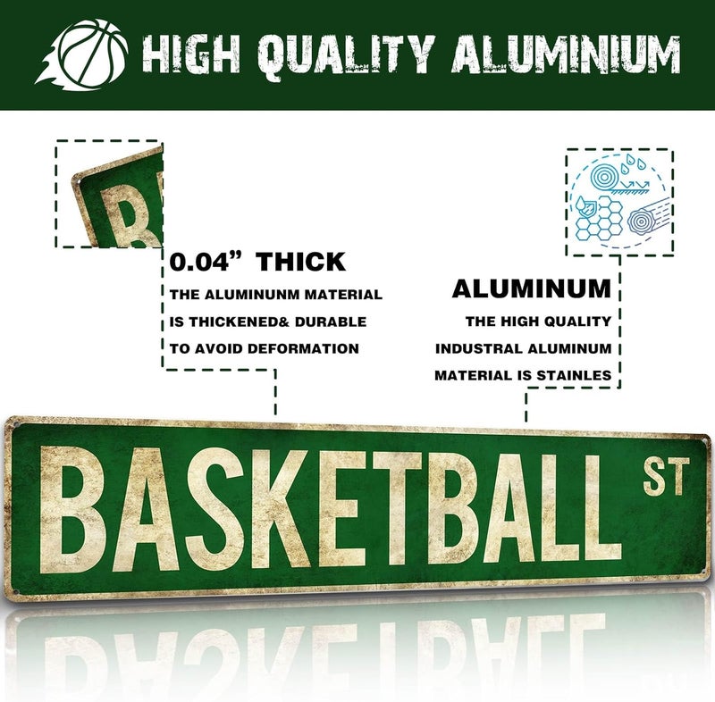 Rasonus Basketball Gifts for Boys 8-12 Accessories Basketball Room Decor Vintage Street Signs Bedroom Wall Art Gear for Teen Boys 12-14 - Image 3